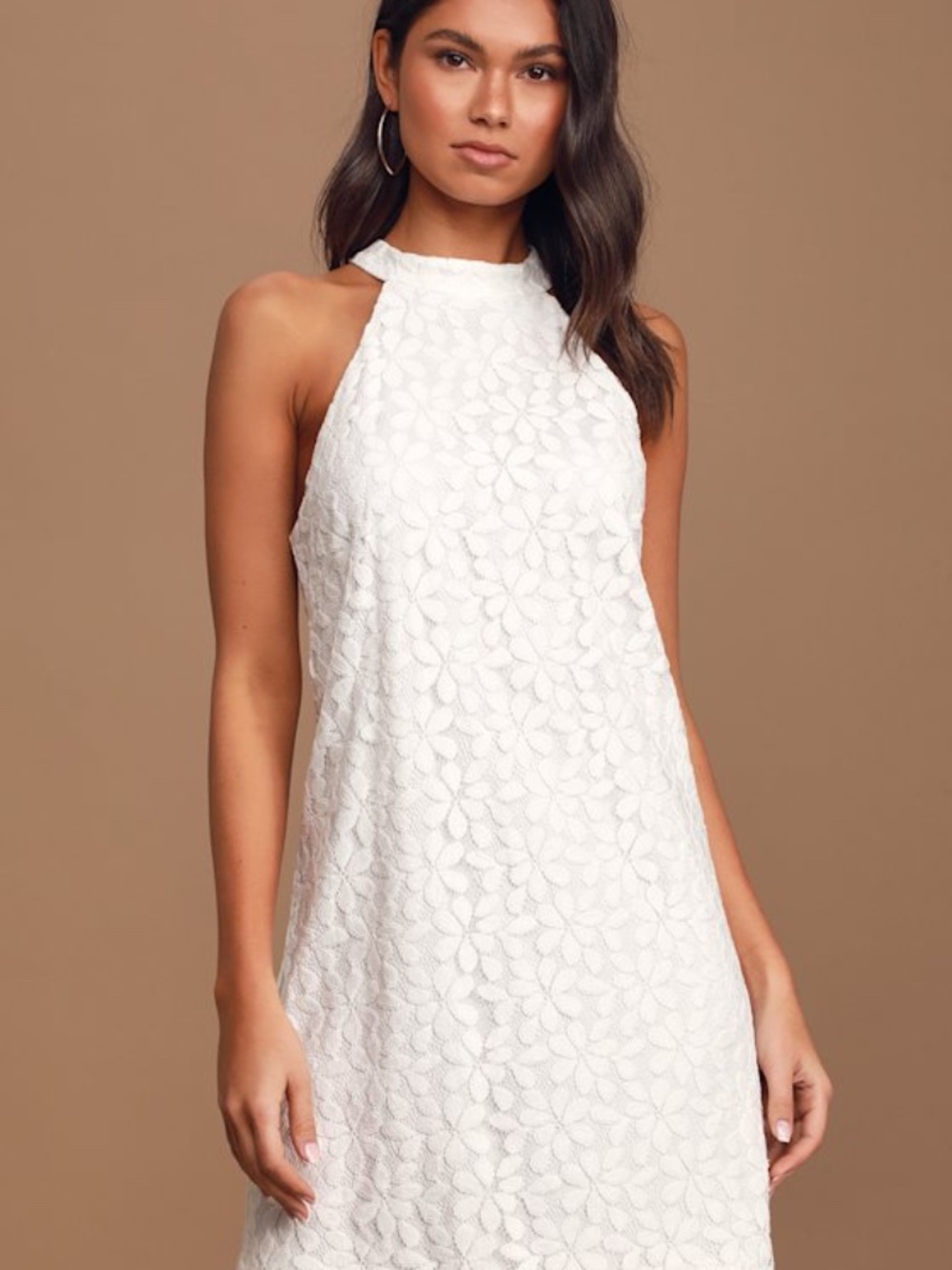 Lulus All My Adoration White Lace Halter Shift Dress - Size XS